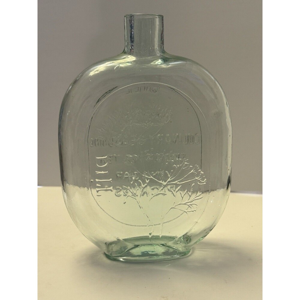 Veg, 6” Aqua Light, Clevenger, Brothers, "DILL", Pumpkin Seed, Flask Embossed